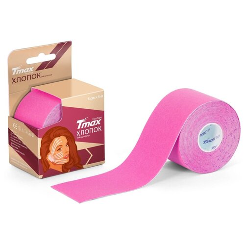 Кинезио тейп хлопок Tmax Face Tape для лица 5см х 5м, розовый