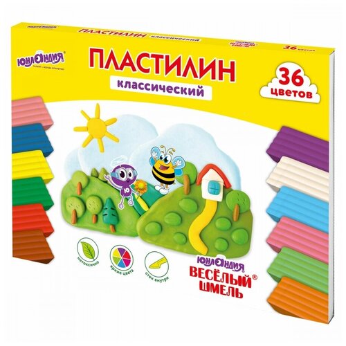 Пластилин 36 цветов Юнландия Веселый шмель, 720г, со стеком, 3 уп. (106434) степанова ирина веселый пластилин простые уроки лепки