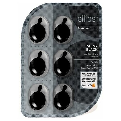 Ellips Hair Vitamin масло Shiny Black для питания, гладкости и шелковистости волос темных оттенков, 6 мл, 6 шт., ампулы