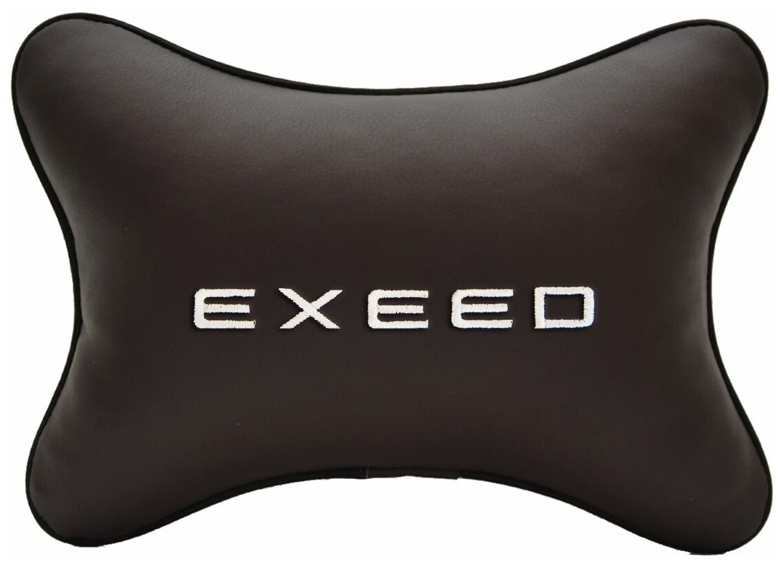 Автомобильная подушка на подголовник экокожа Coffee с логотипом автомобиля EXEED