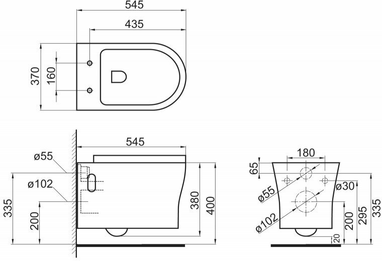 BelBagno Чаша унитаза подвесного безободкового с креплением ANCONA BB1224CHR-SM