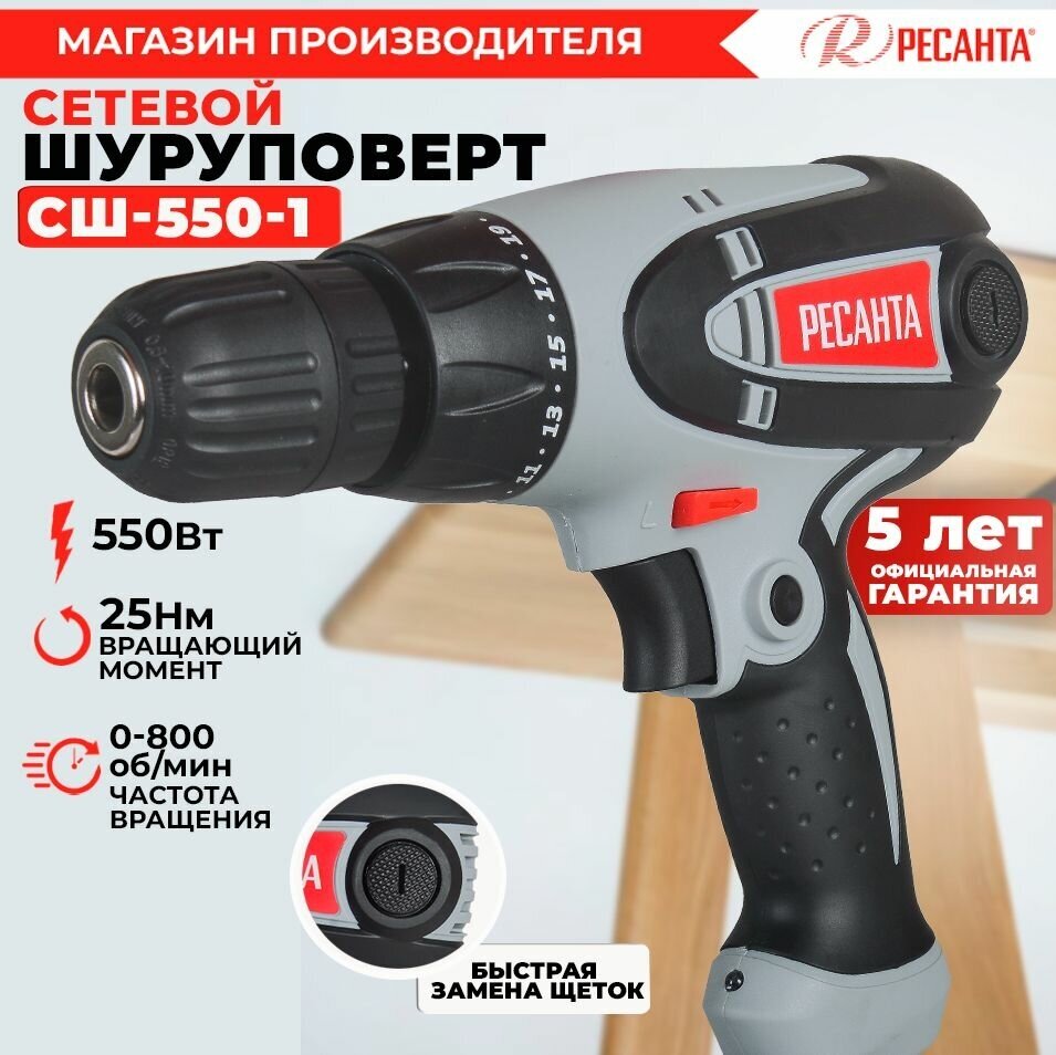 Сетевой шуруповерт СШ-550-1 Ресанта