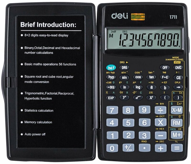 Калькулятор научный Deli E1711, 8р, пит. от бат, 56 функций, 120x72мм, черн