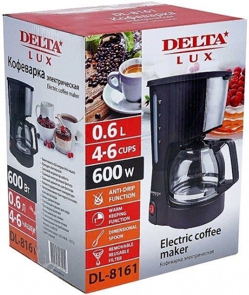 Кофеварка капельная Delta Lux DL-8161, 600Вт, 600мл, черная БИТ - фото №9