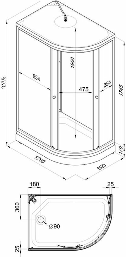 Душевая кабина Triton Коралл 120x80 А, низкий поддон левая, мозаика, прямоугольная