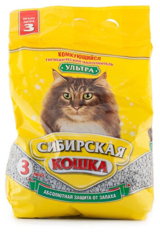 Сибирская кошка Ультра комкующийся наполнитель, 3 л