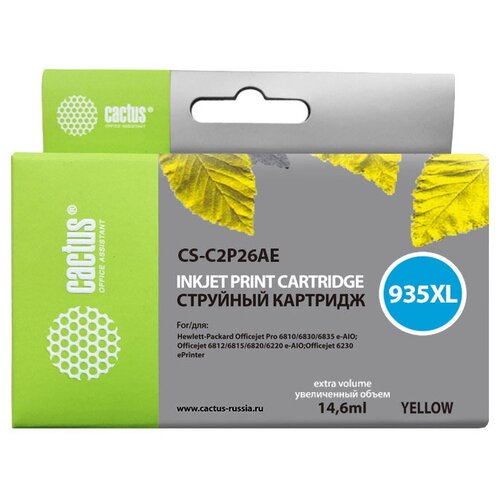 Картридж cactus CS-C2P26AE 935XL, 825 стр, желтый ciss system 934 xl ciss ink cartridge for hp934 hp935 hp934xl hp935xl for hp officejet pro 6230 6830 6815 6812 6835 6820 printer