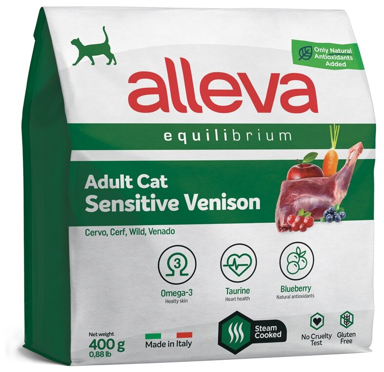 Alleva Equilibrium Cat сухой корм для взрослых кошек с олениной, Adult Sensitive Venison, 0,4 кг