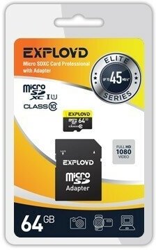 Карта памяти EXPLOYD MicroSDXC 64GB Class10 +адаптер SD