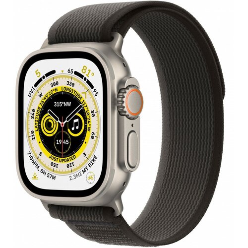 Apple Watch Ultra GPS + Cellular, 49 мм, корпус из титана, ремешок Trail черного/серого цвета, размер S\M (MQFW3)