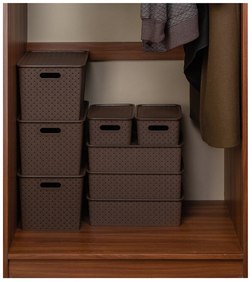 Корзинка / коробка для хранения / 3 шт Береста 7,5 л 35х24,5х10,5 см EL Casa, цвет темно-коричневый, набор - фотография № 9