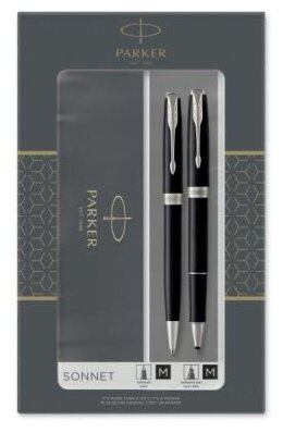 Ручка Parker Набор ручек Sonnet (2093259) LaqBlack CT подар. кор. роллер, шариковая