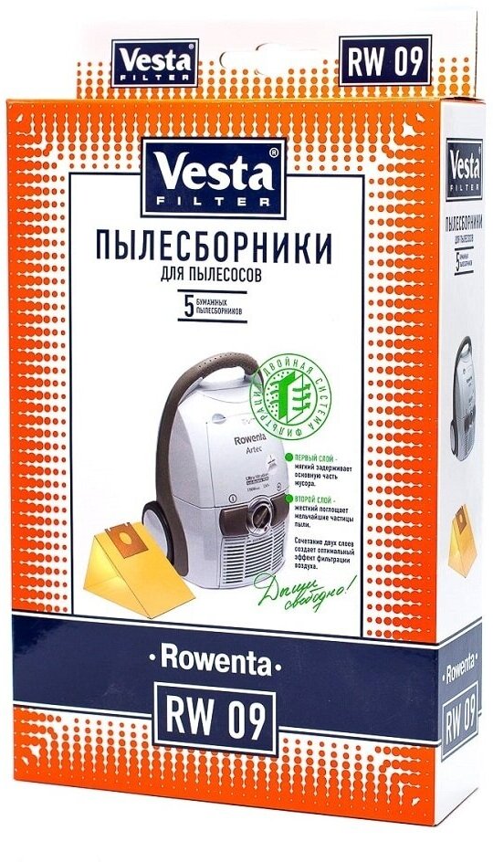 Vesta filter RW09 комплект мешков-пылесборников бумажных (5шт) для пылесоса Rowenta - фотография № 6