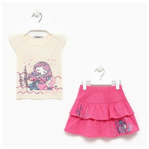 Комплект одежды Luneva, футболка и юбка, повседневный стиль, размер 34, розовый, бежевый