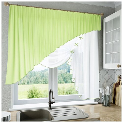 фото Шторы для кухни sola "джульетта", ярко-зеленый, правая