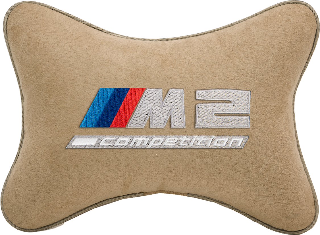Подушка на подголовник алькантара Beige с логотипом автомобиля BMW M2 COMPETITION