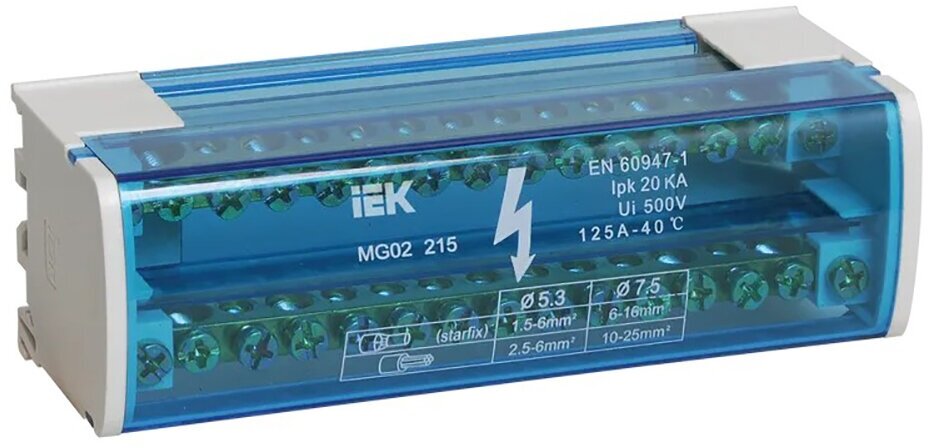 Шина IEK, на DIN-рейку в корпусе (кросс-модуль), 2 x 15 мм, L+PEN