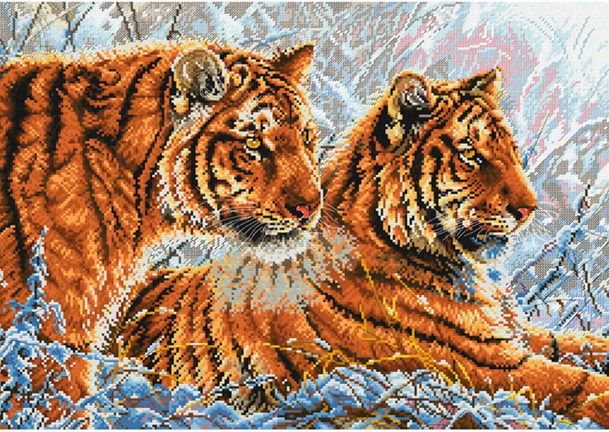 Набор для вышивания крестиком Белоснежка "Амурские тигры" / Набор для вышивания 47х32.5 см / Животные