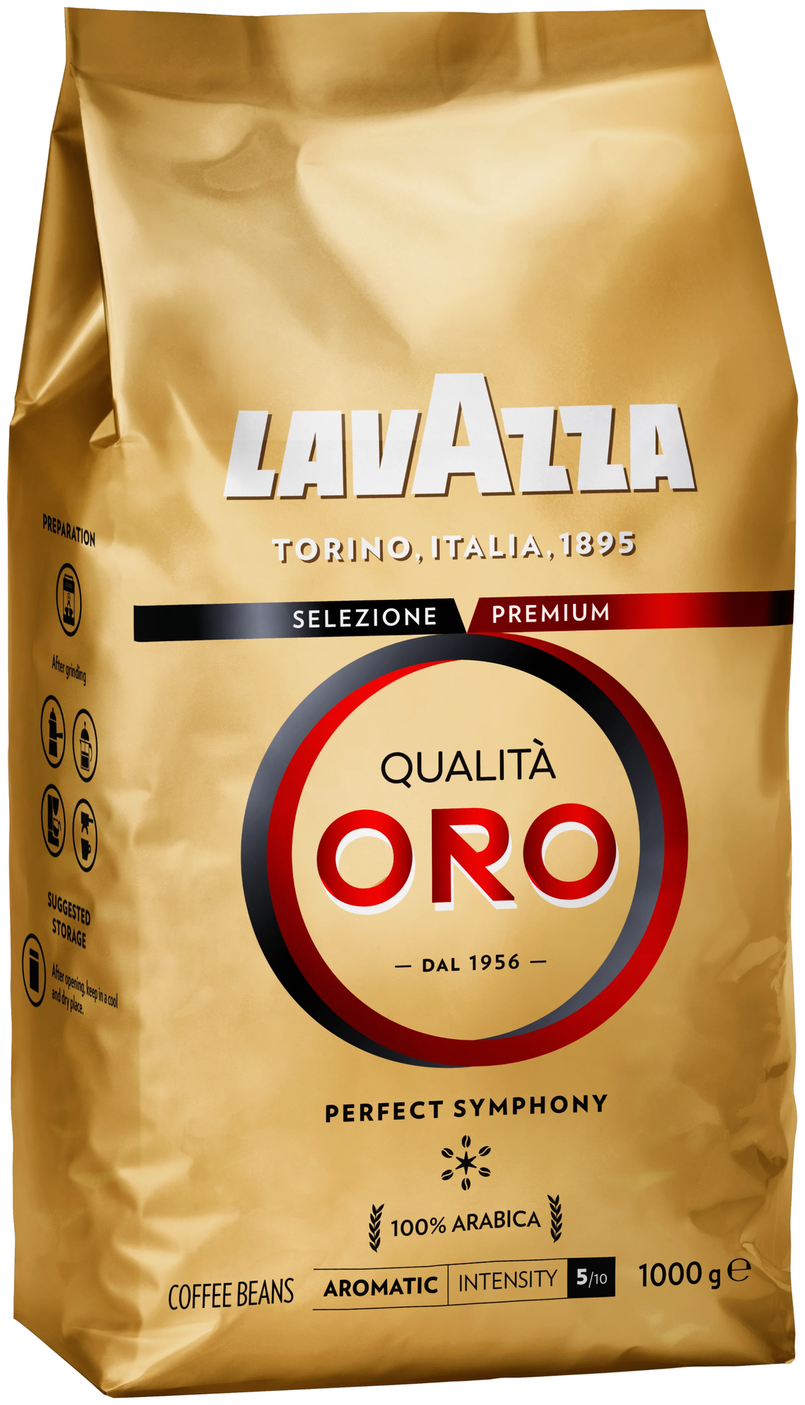 Набор из 4 штук: Кофе в зернах Lavazza Qualita Oro, original, 100% арабика, вакуумный пакет с клапаном 1 кг * 4 штуки - фотография № 1