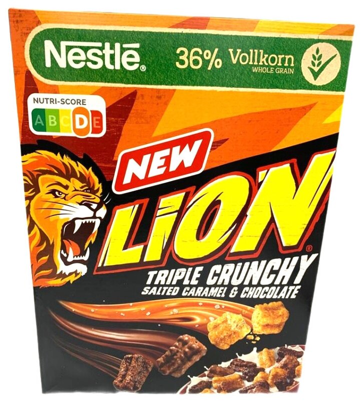 Сухой завтрак Nestle Lion Triple Crunchy Salted Caramel & Chocolate с солёной карамелью и шоколадом (Польша), 300 г - фотография № 1