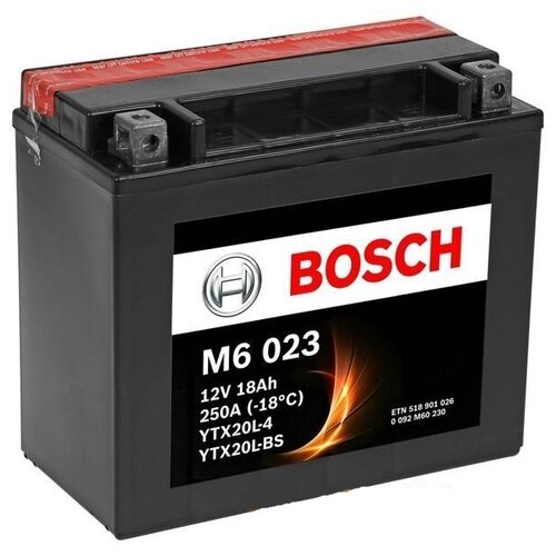 фото Аккумулятор мото bosch m6 023 12v agm 0092m60230 18ah 260a 177 x 88 x 156 (ytx20l-4, ytx20l-bs)