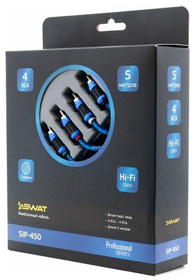 SWAT SIP-450 межблочный кабель 4RCA-4RCA / 5.0 метров/ витая пара / 2 экрана / медь