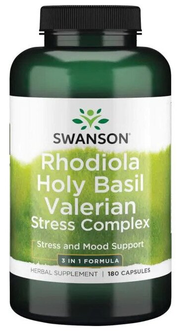 Swanson Rhodiola Holy Basil Valerian Stress Complex (Комплекс корня родиолы священного базилика и корня валерианы) 180 капсул (Swanson)