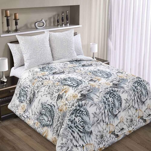 Постельное белье Белый тигр, перкаль, 1.5 спальный