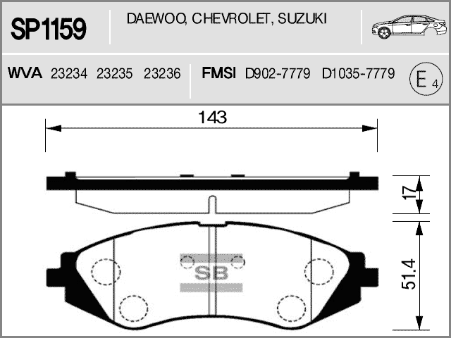 Тормозные колодки Chevrolet Lanos / Lacetti (передние, Sangsin SP1159) ZISP1159