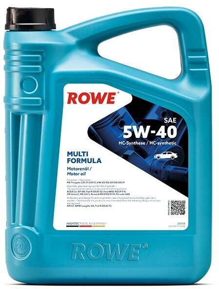 Синтетическое моторное масло ROWE Hightec Multi Formula SAE 5W-40, 4 л