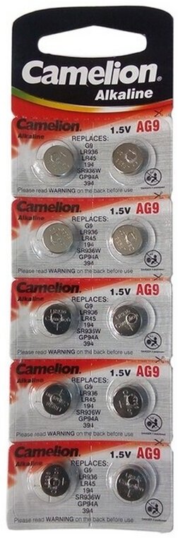 Батарейки Camelion G9/LR936/LR45/394A/194 BL10 Alkaline 1.5V, 10 шт в упаковке