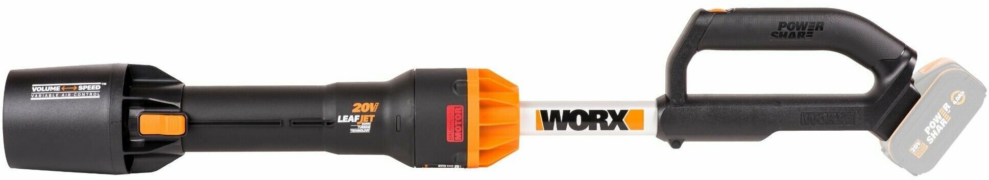 Аккумуляторная воздуходувка бесщеточная Worx WG543E.9, 20В, без АКБ и ЗУ - фотография № 4