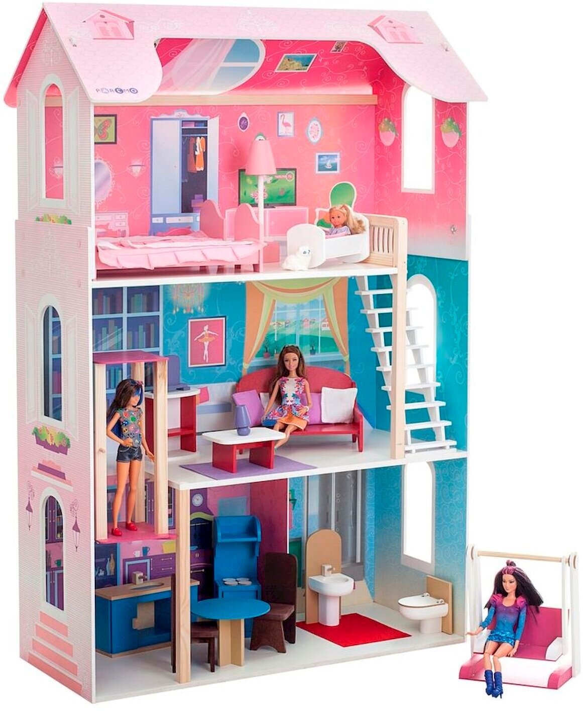 Кукольный домик Paremo "Муза" (16 предметов мебели, лестница, лифт, качели)
