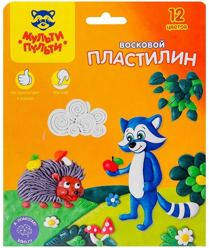 Пластилин Мульти Пульти "Енот в лесу", 12 цветов, 180 г, восковой, со стеком (ВП_11058)