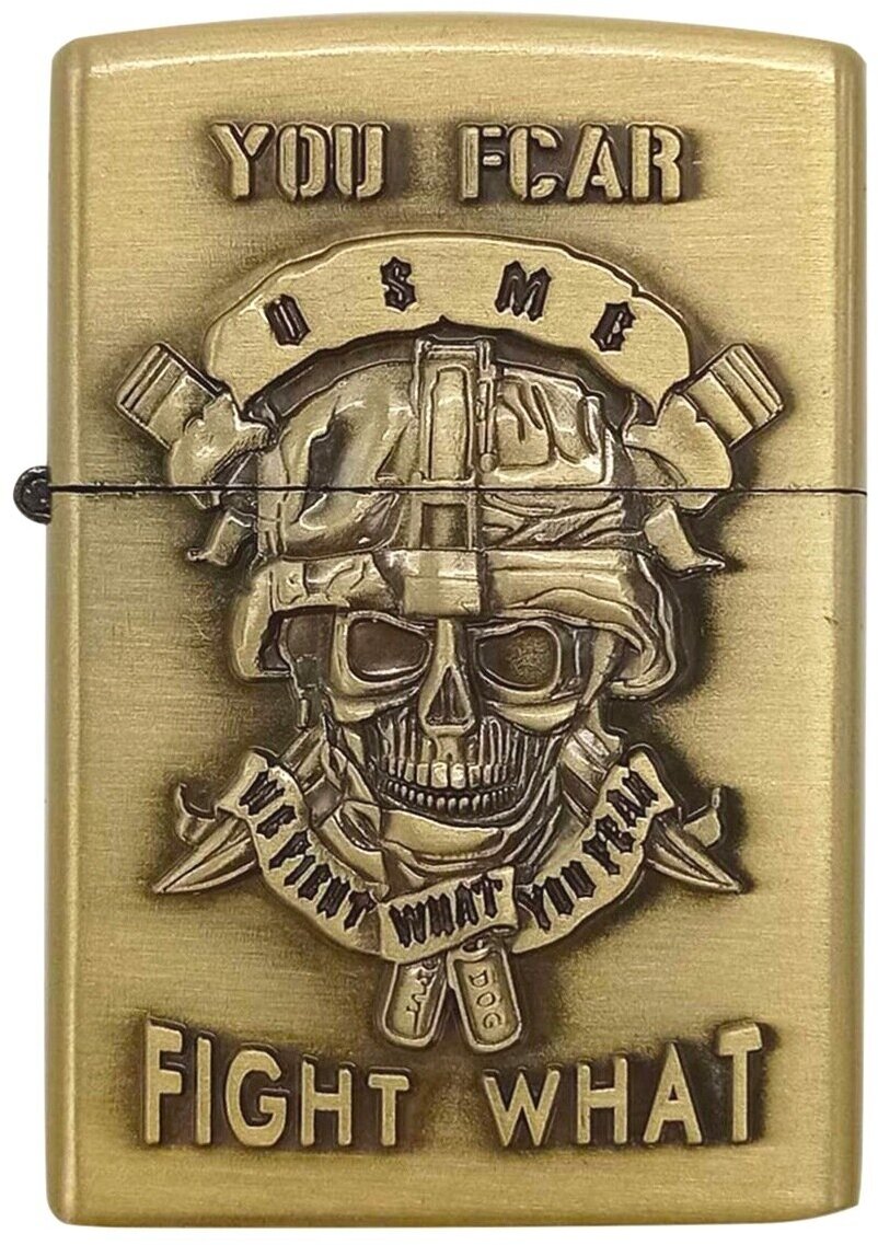 Зажигалка Череп USMC We Fight What You Fear бензиновая