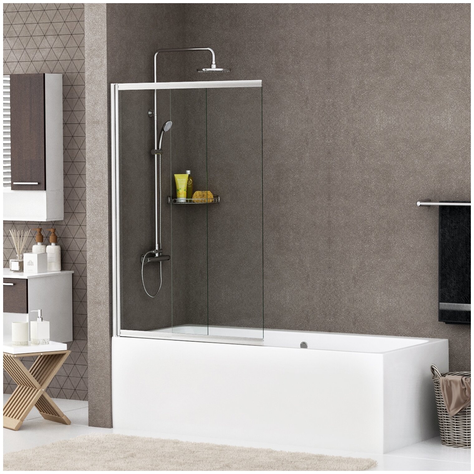 Стеклянная шторка на ванну, хром, прозрачная, WasserKRAFT Main 41S02-100