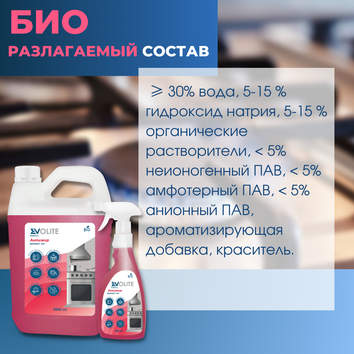 Антижир EVOLITE HoReCa, для кухни, удаления жира, журоудалитель, для плит и духовых шкафов, 5л — фото 1