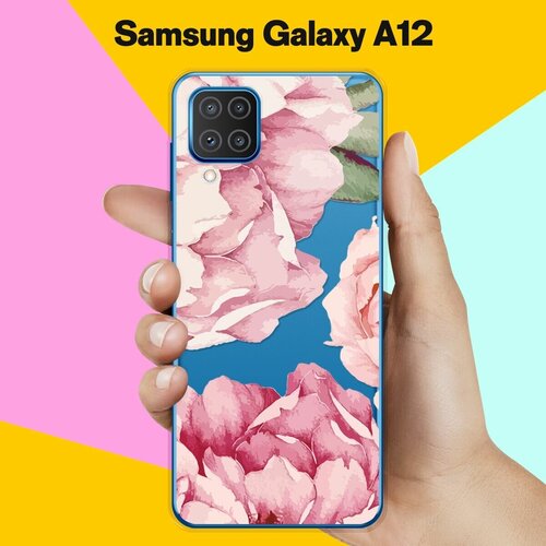 матовый силиконовый чехол геометрический цветок фон на samsung galaxy a12 самсунг галакси а12 Силиконовый чехол Пионы на Samsung Galaxy A12