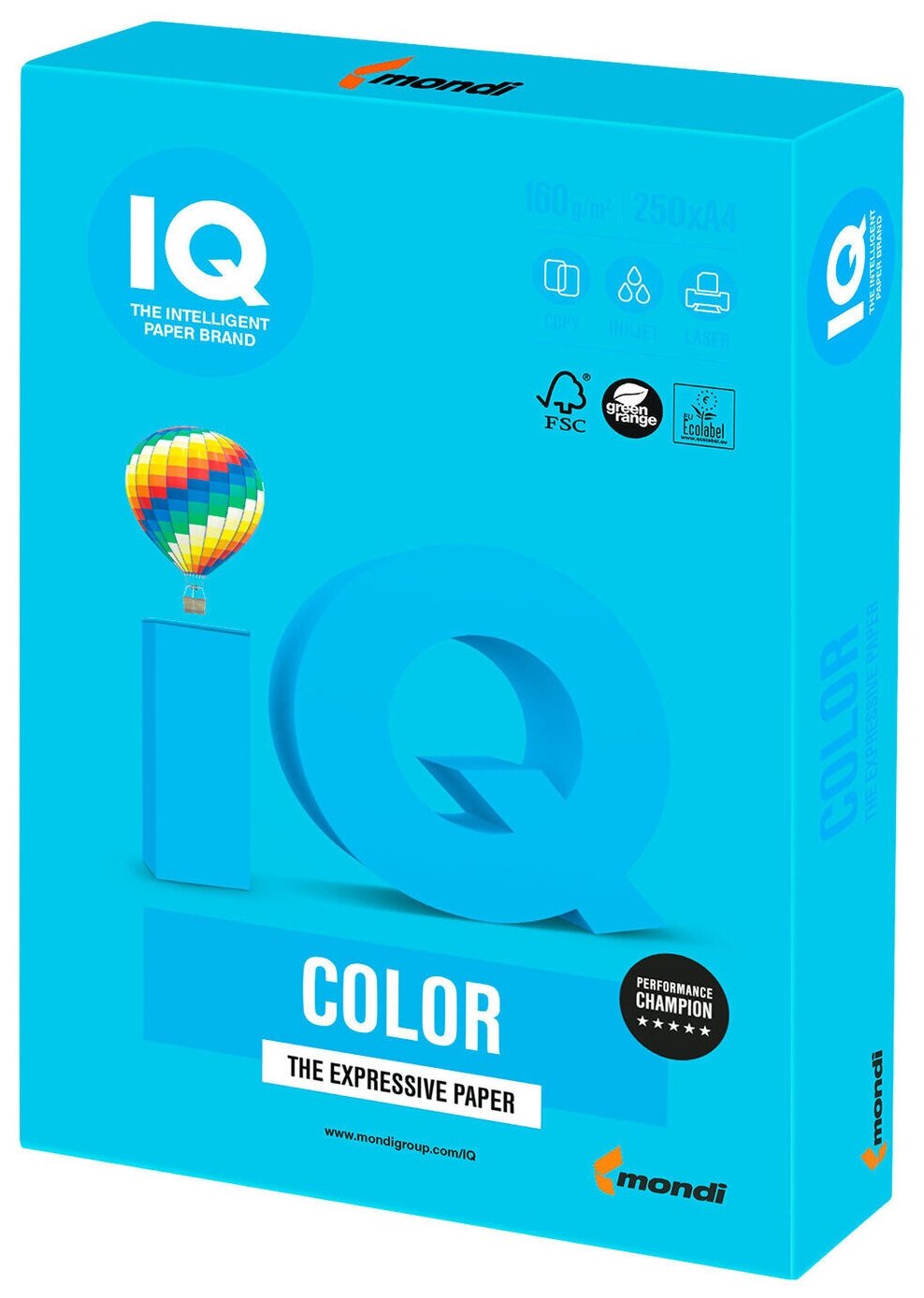 Цветная бумага Mondi IQ "Color intensive" А4, 160 г/м2, 250 листов, светло-синяя (AB48)