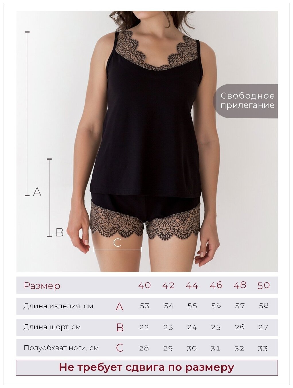 Пижама с шортами кружевная Mon Plaisir, арт.10669081, черный/телесный, размер 42 - фотография № 7