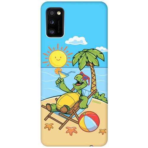 фото Силиконовая чехол-накладка silky touch для samsung galaxy a41 с принтом "relaxing turtle" голубая gosso