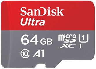 Карта памяти SanDisk Ultra microSDXC Class 10 UHS Class 1 A1 100MB/s + SD adapter 64 GB, чтение: 100 MB/s, адаптер на SD