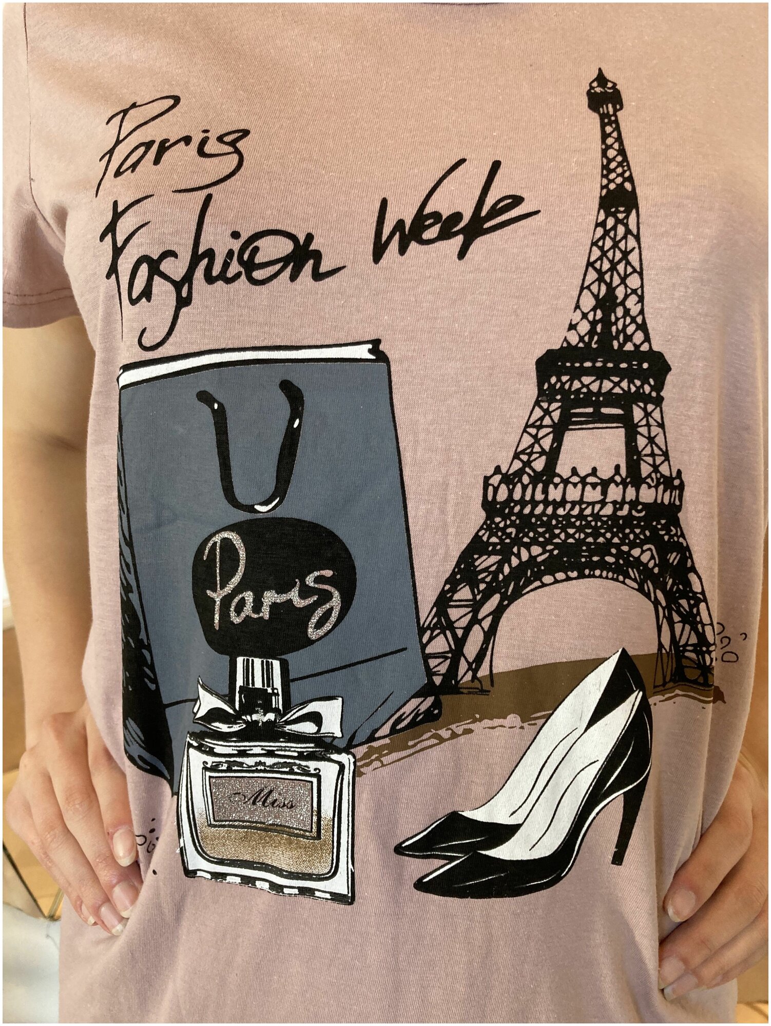 Пижама женская хлопковая Париж 50-52 . Футболка Капри с Принтом Париж - фотография № 10