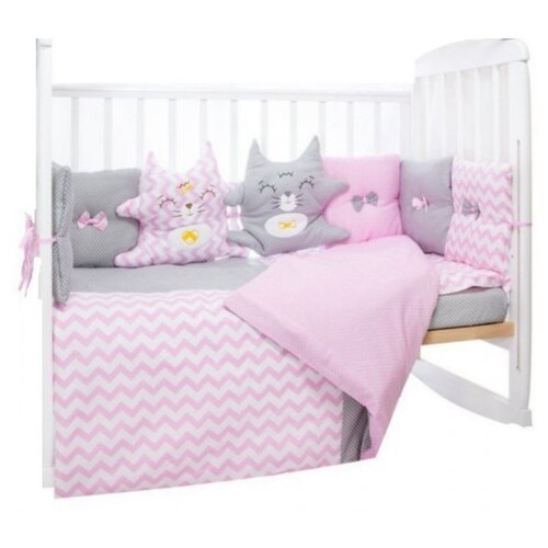 LuBaby комплект в кроватку Котята (6 предметов) розовый бортики в кроватку cocodikama подушка валик звездочки