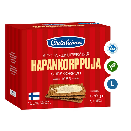 Хрустящие ржаные хлебцы Hapankorppu Oululainen 370 гм. Сделано в Финляндии (группа Fazer)