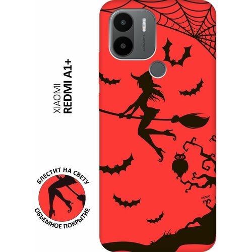 Силиконовый чехол на Xiaomi Redmi A1+, Сяоми Редми А1 Плюс Silky Touch Premium с принтом Witch on a Broomstick красный матовый soft touch силиконовый чехол на xiaomi redmi a1 сяоми редми а1 с 3d принтом hands w черный