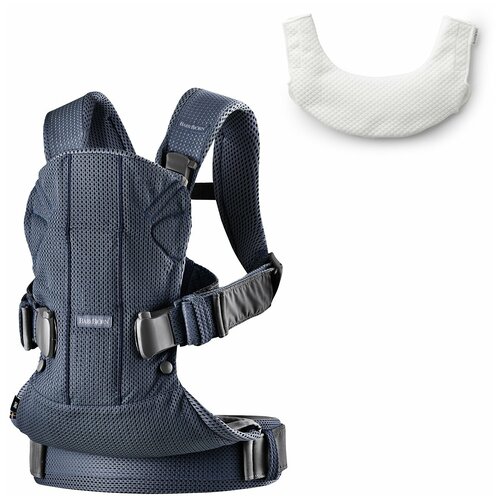 BabyBjorn Эрго-рюкзак One Cotton + нагрудник, цвет:темно-синий/белый