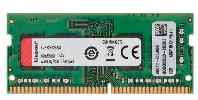 Оперативная память Kingston ValueRAM 8 ГБ DDR4 3200 МГц SODIMM CL22 KVR32S22S6/8