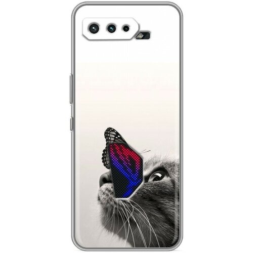 Дизайнерский силиконовый чехол для Асус Рог Фон 5/5s / ASUS ROG Phone 5 Кот и бабочка