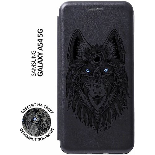 Чехол-книжка на Samsung Galaxy A54 5G, Самсунг А54 с 3D принтом Grand Wolf черный чехол книжка на samsung galaxy a54 5g самсунг а54 с 3d принтом grand bull черный